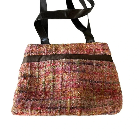 B's Bags Multicolor Woven Tweed Purse w/ Brown Bow - Picture 2 of 12